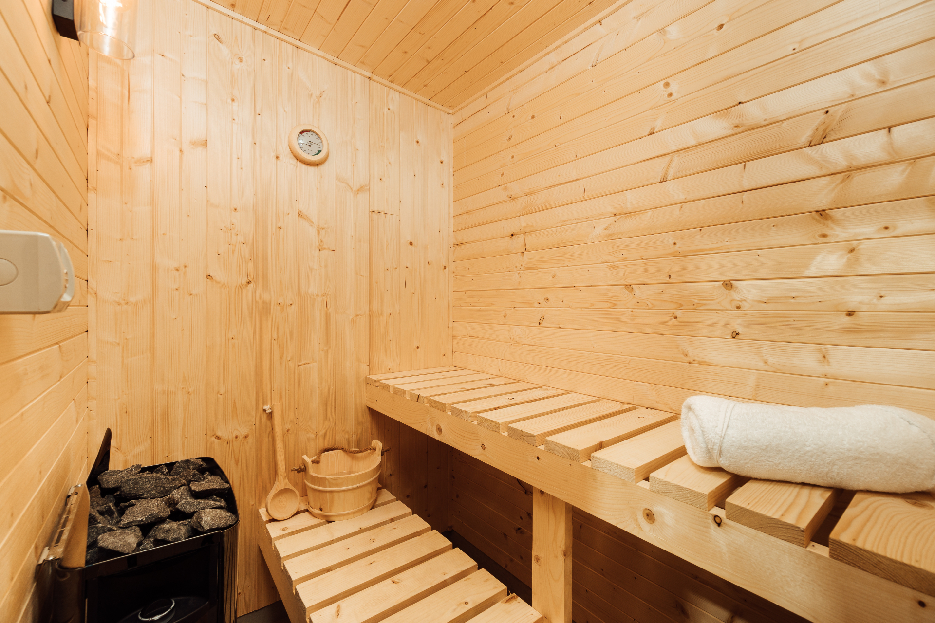 Baltic pine sauna interior with Harvia SW60 heater